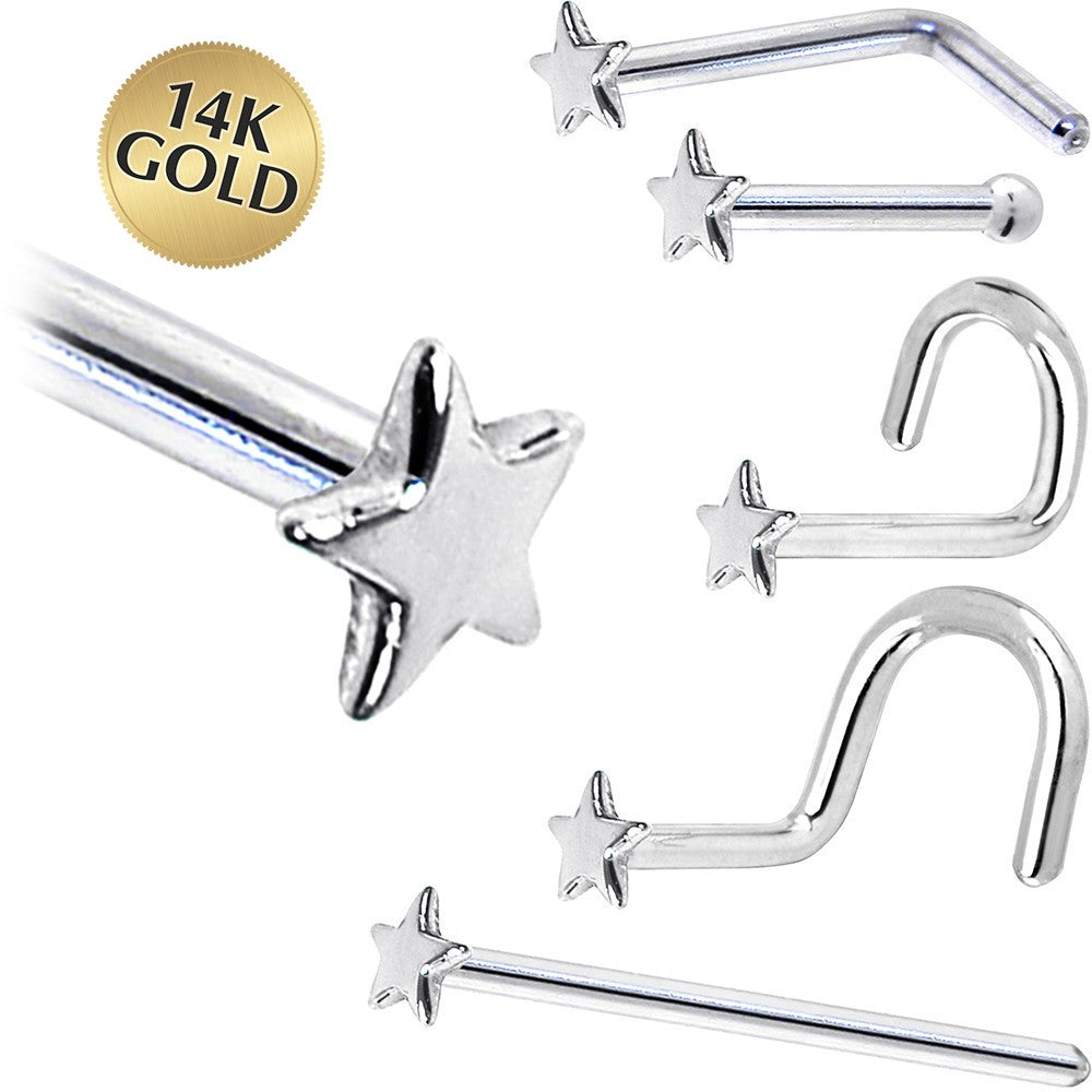 BodyCandy Solid 14K White Gold Star Nose Ring — main product shot