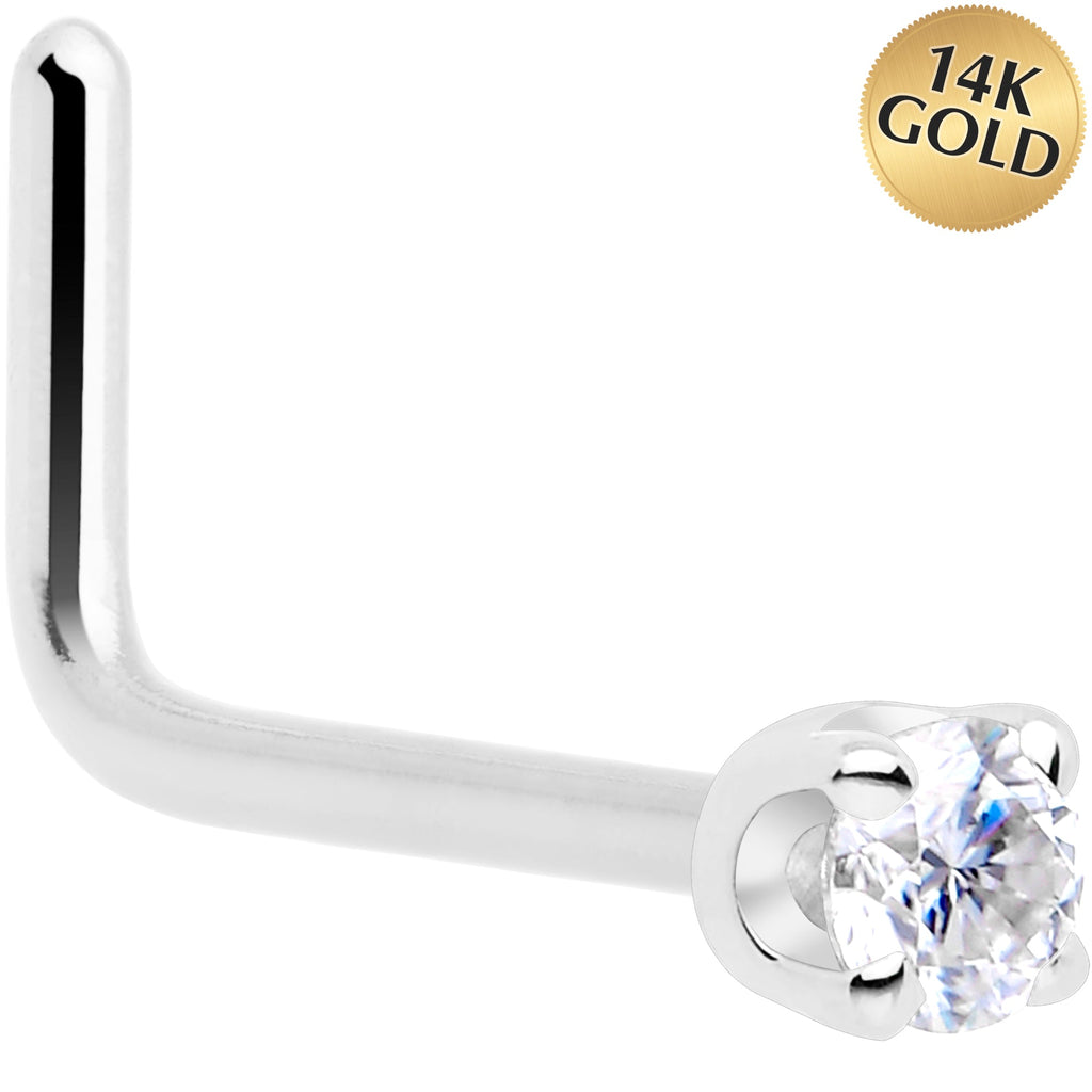BodyCandy Solid 14K White Gold 2mm Genuine Diamond Nose Ring — side view