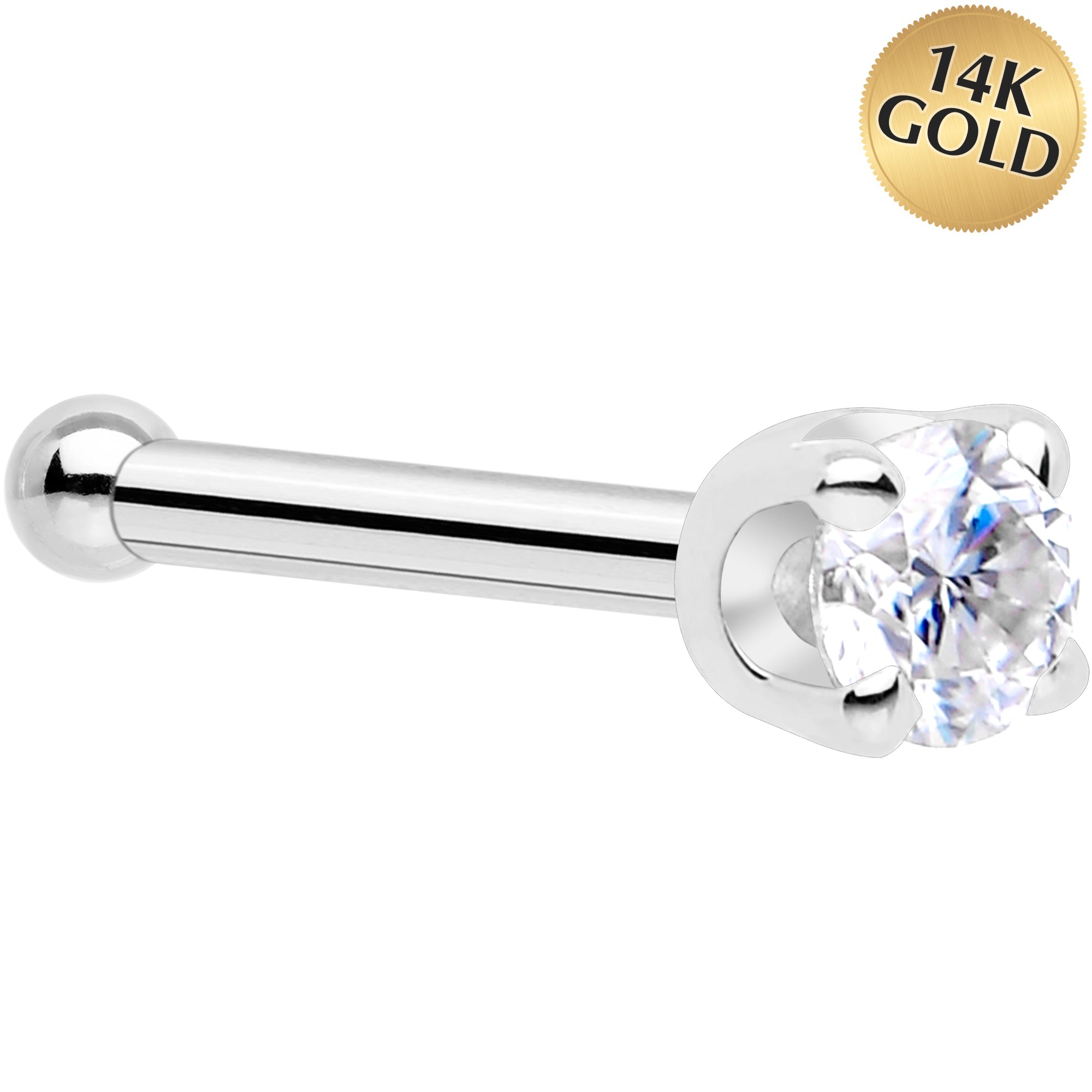 BodyCandy Solid 14K White Gold 2mm Genuine Diamond Nose Ring — back view
