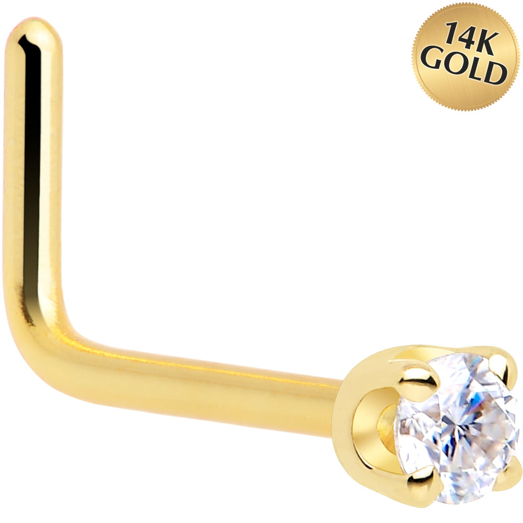 BodyCandy Solid 14K Yellow Gold 2mm Genuine Diamond Nose Ring — side view