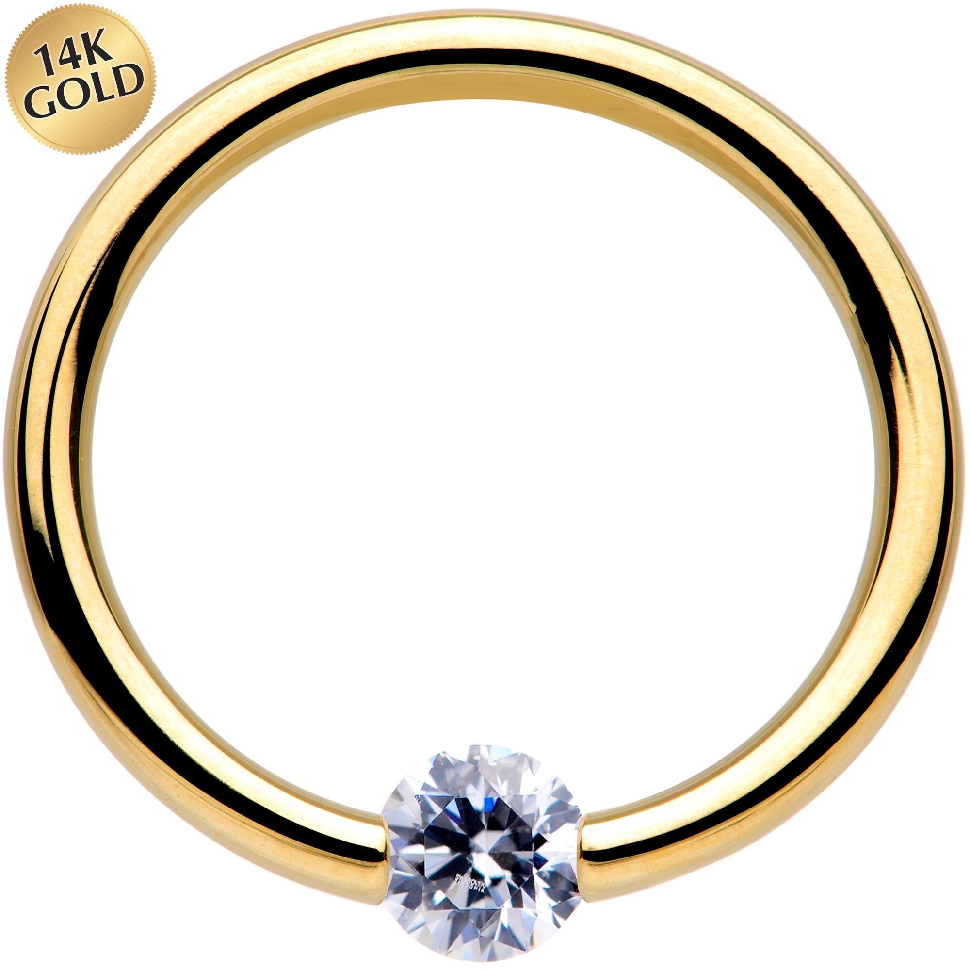 BodyCandy 16G 3/8 Solid 14k Yellow Gold 3mm Clear Cubic Zirconia Tension Captive Ring — main product shot