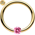 BodyCandy 16G 3/8 Solid 14k Yellow Gold 3mm Pink Cubic Zirconia Tension Captive Ring — main product shot
