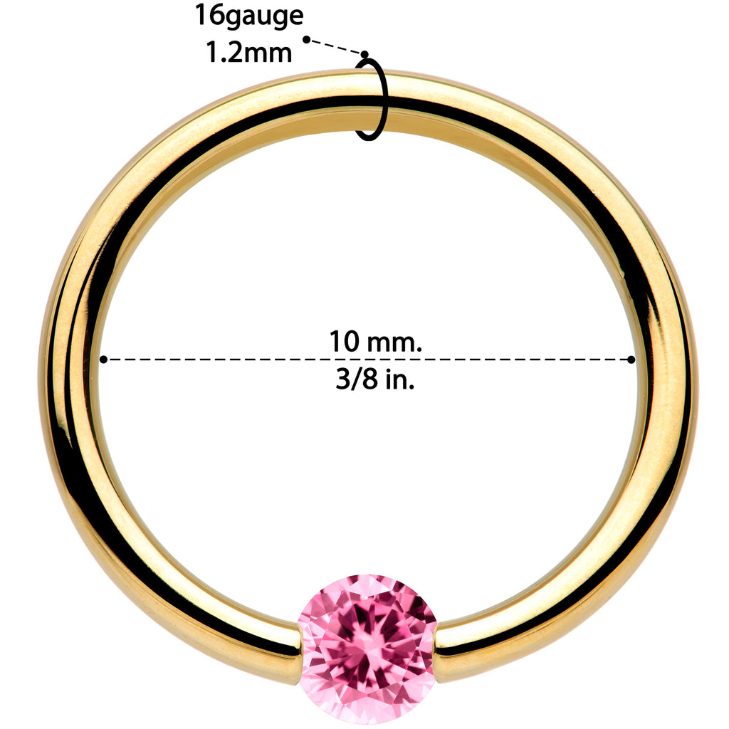 BodyCandy 16G 3/8 Solid 14k Yellow Gold 3mm Pink Cubic Zirconia Tension Captive Ring — lifestyle context
