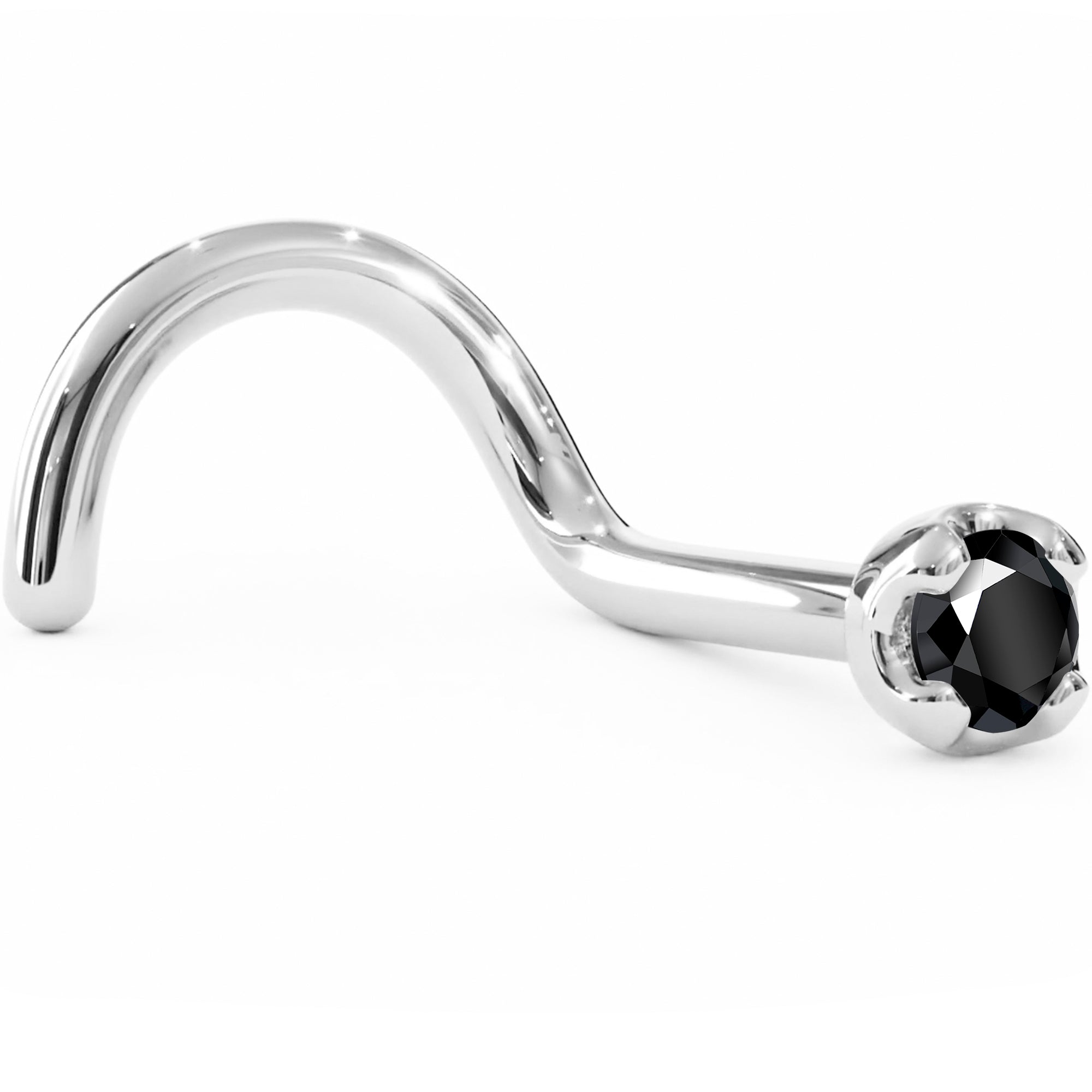 BodyCandy Solid 14K White Gold 1.5mm Genuine Black Diamond Nose Ring — side view