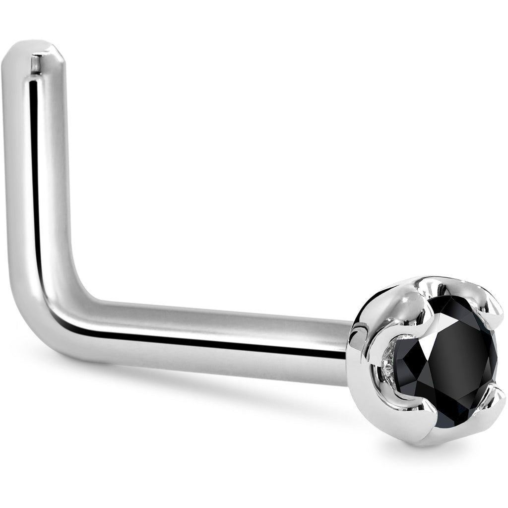 BodyCandy Solid 14K White Gold 1.5mm Genuine Black Diamond Nose Ring — lifestyle context