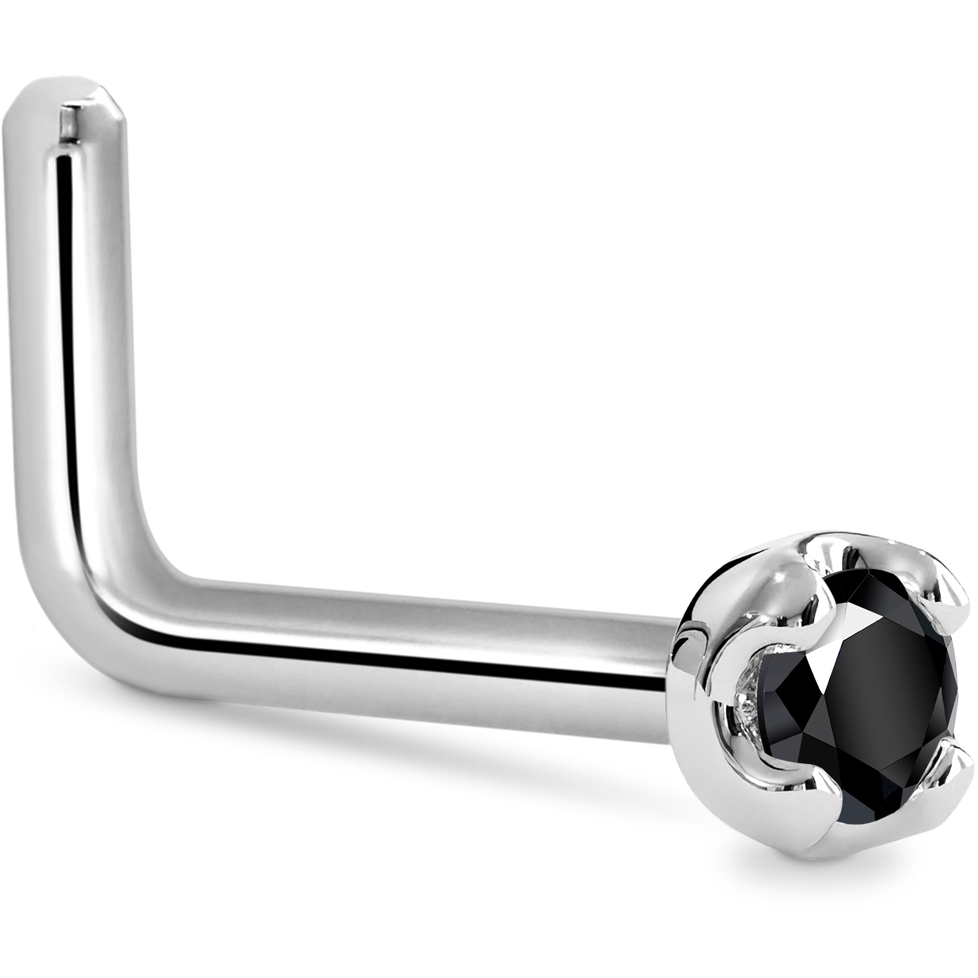 BodyCandy Solid 14K White Gold 1.5mm Genuine Black Diamond Nose Ring — lifestyle context