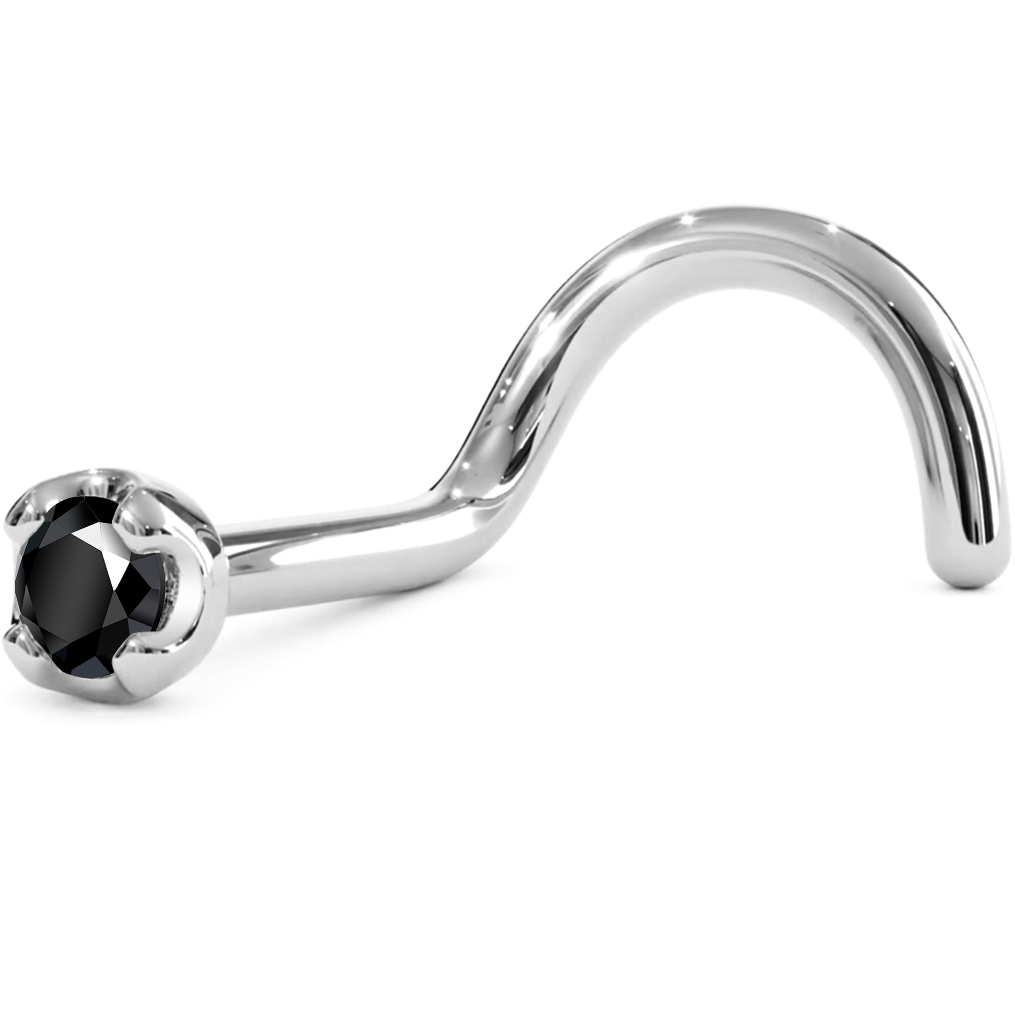 BodyCandy Solid 14K White Gold 1.5mm Genuine Black Diamond Nose Ring — back view