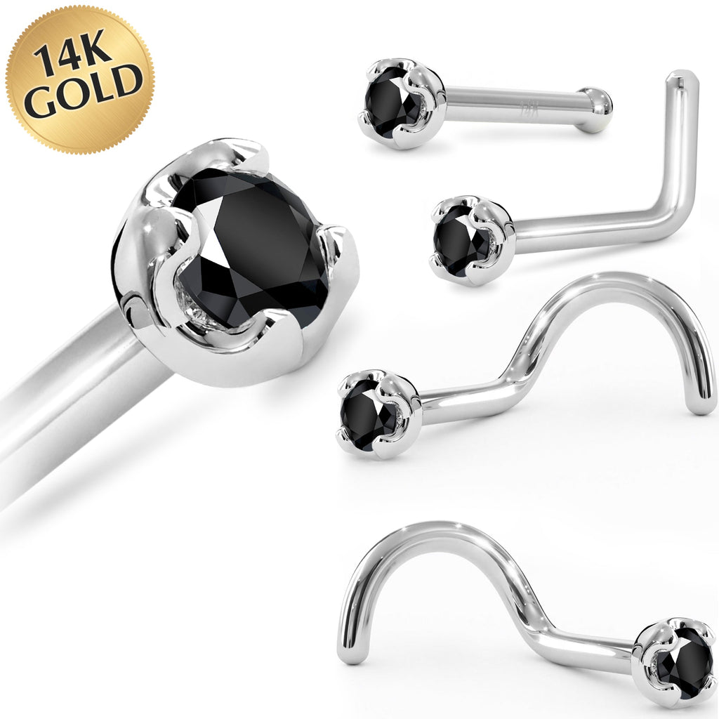 BodyCandy Solid 14K White Gold 1.5mm Genuine Black Diamond Nose Ring — color detail
