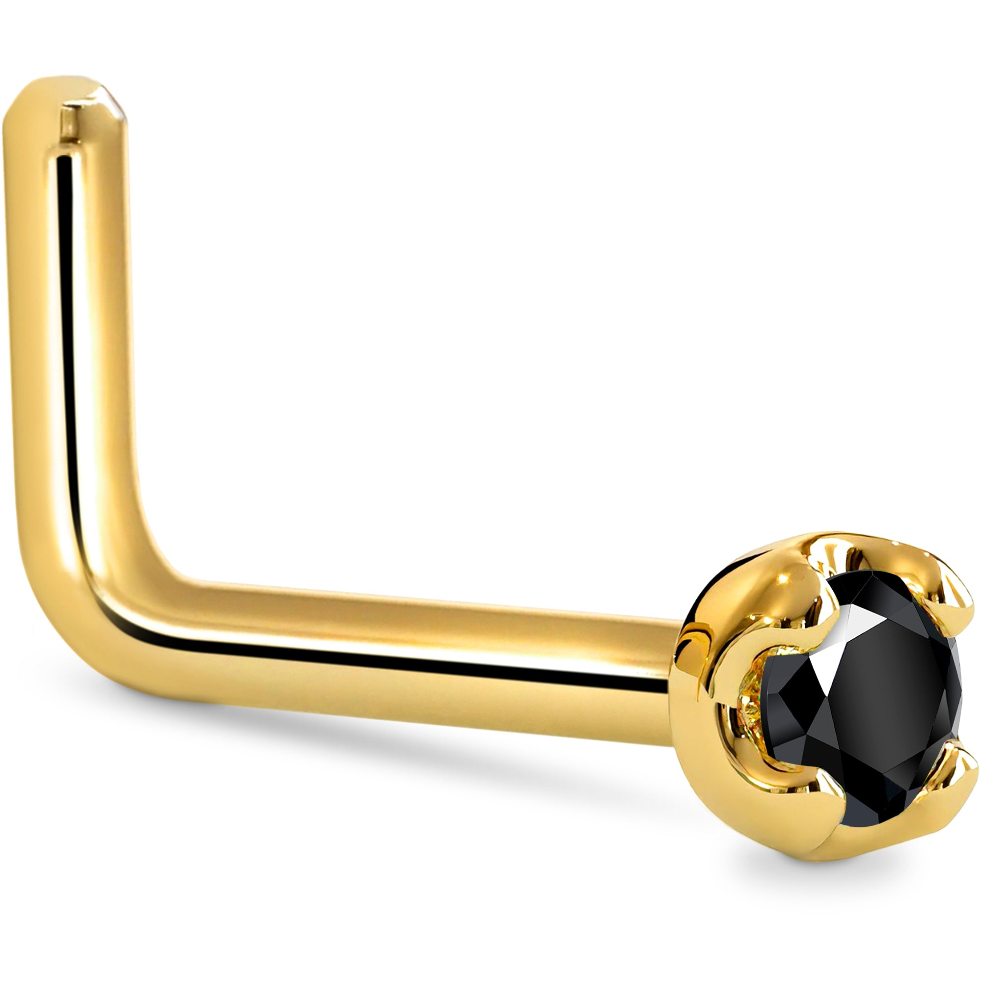 BodyCandy Solid 14K Yellow Gold 1.5mm Genuine Black Diamond Nose Ring — lifestyle context