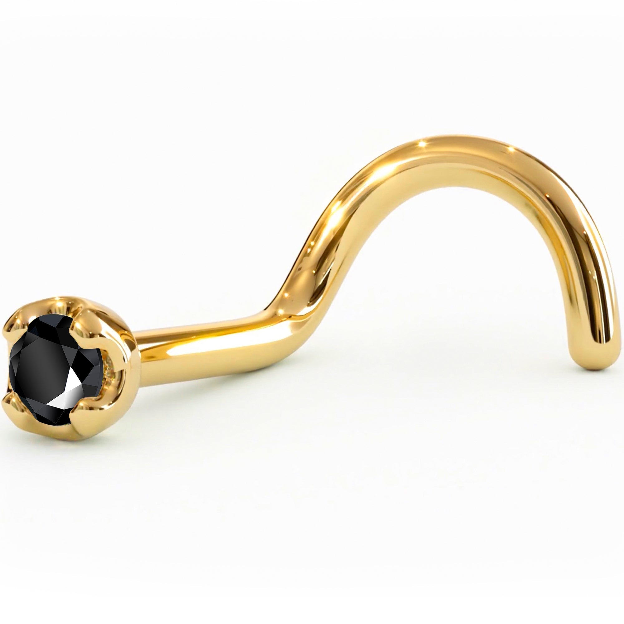 BodyCandy Solid 14K Yellow Gold 1.5mm Genuine Black Diamond Nose Ring — side view