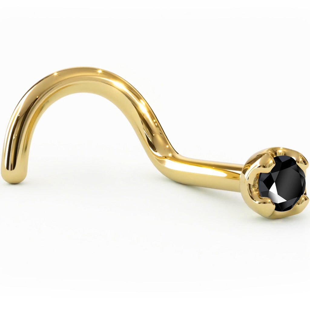 BodyCandy Solid 14K Yellow Gold 1.5mm Genuine Black Diamond Nose Ring — back view