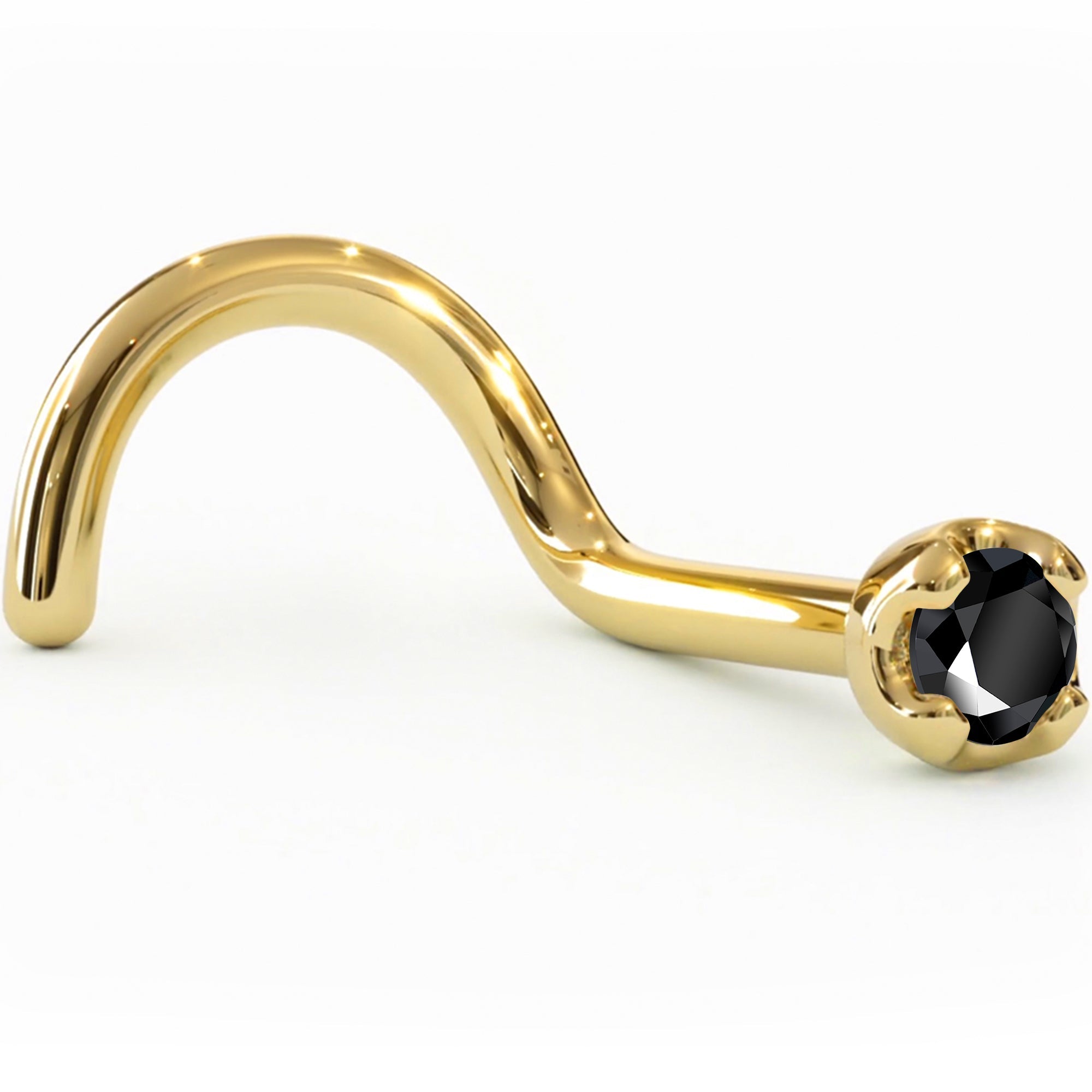 BodyCandy Solid 14K Yellow Gold 1.5mm Genuine Black Diamond Nose Ring — back view