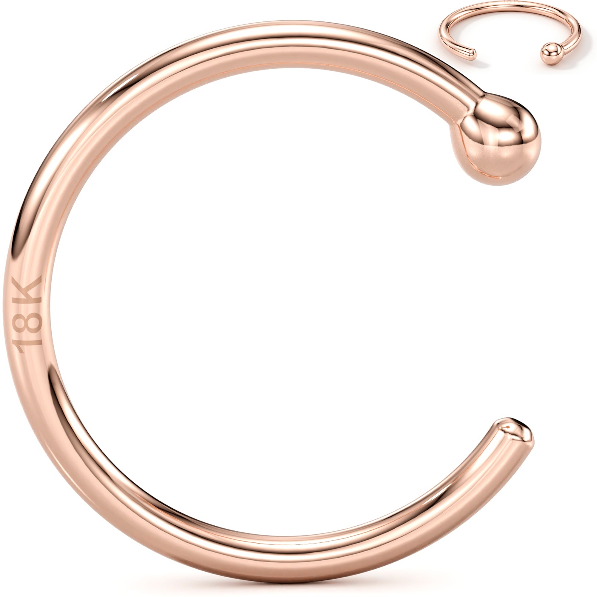 BodyCandy 20G 3/8 Solid 18K Rose Gold Nose Hoop — in-use photo