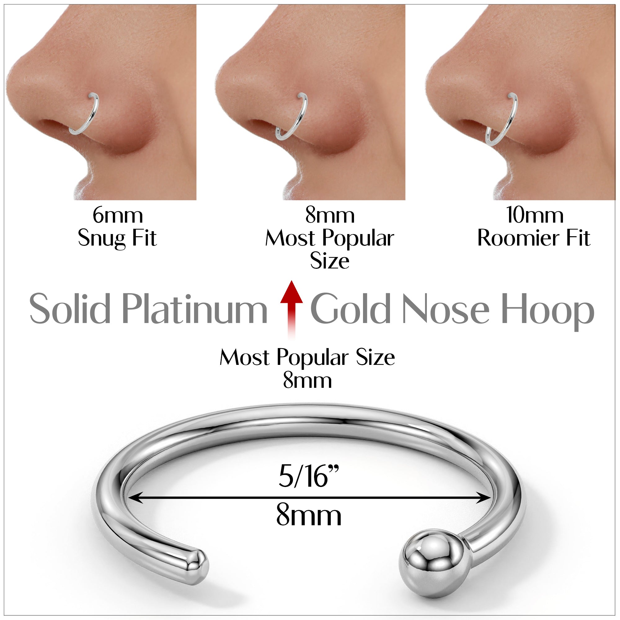 BodyCandy Real Platinum Nose Hoop - Hypoallergenic & Luxurious — detail close-up