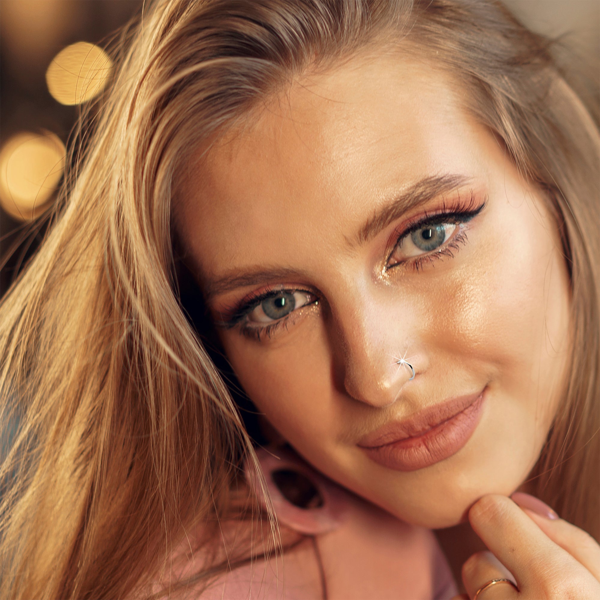BodyCandy Real Platinum Nose Hoop - Hypoallergenic & Luxurious — in-use photo