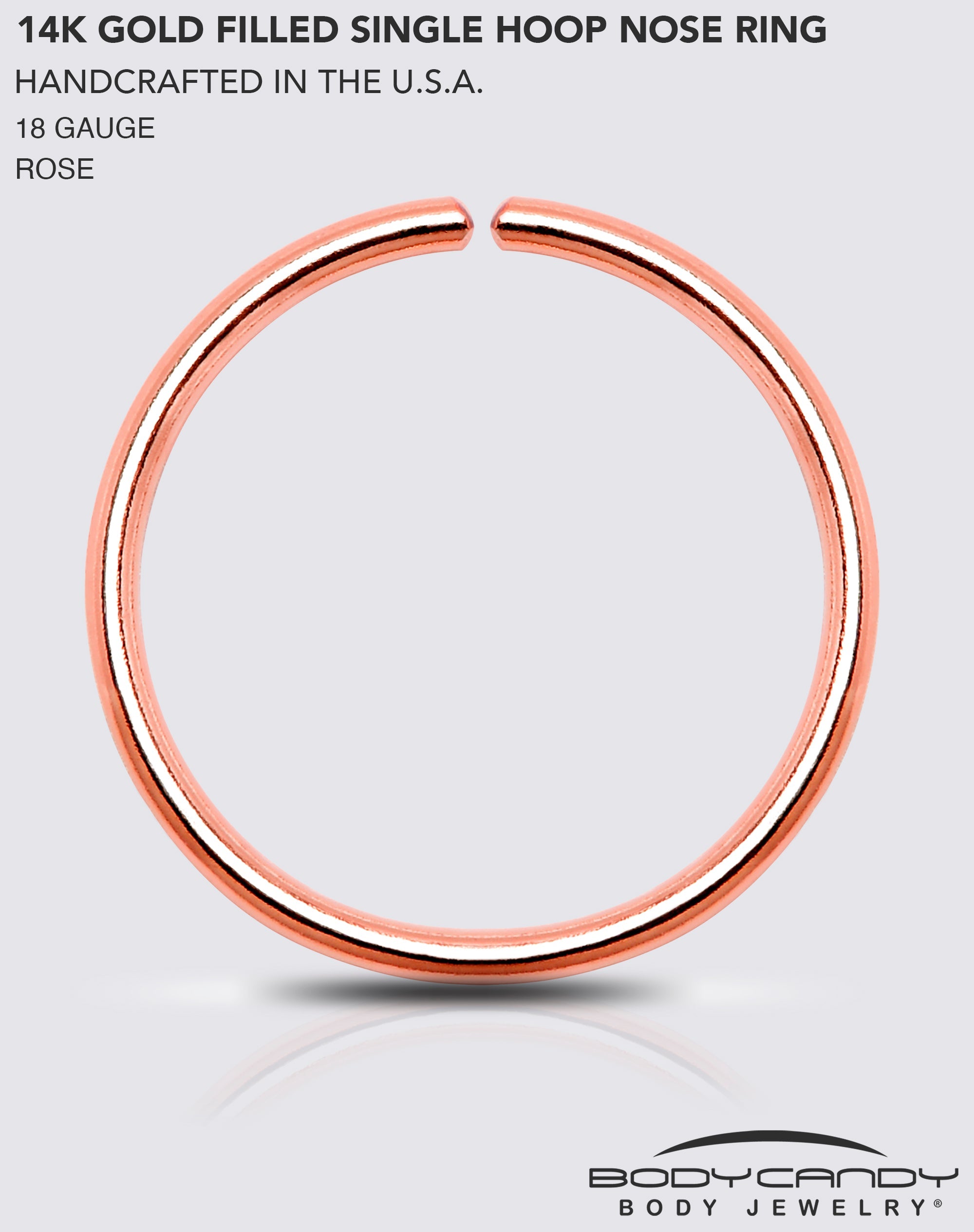 BodyCandy Single Hoop Nose 14k Rose Gold Filled Nose Hoop Ring — back view