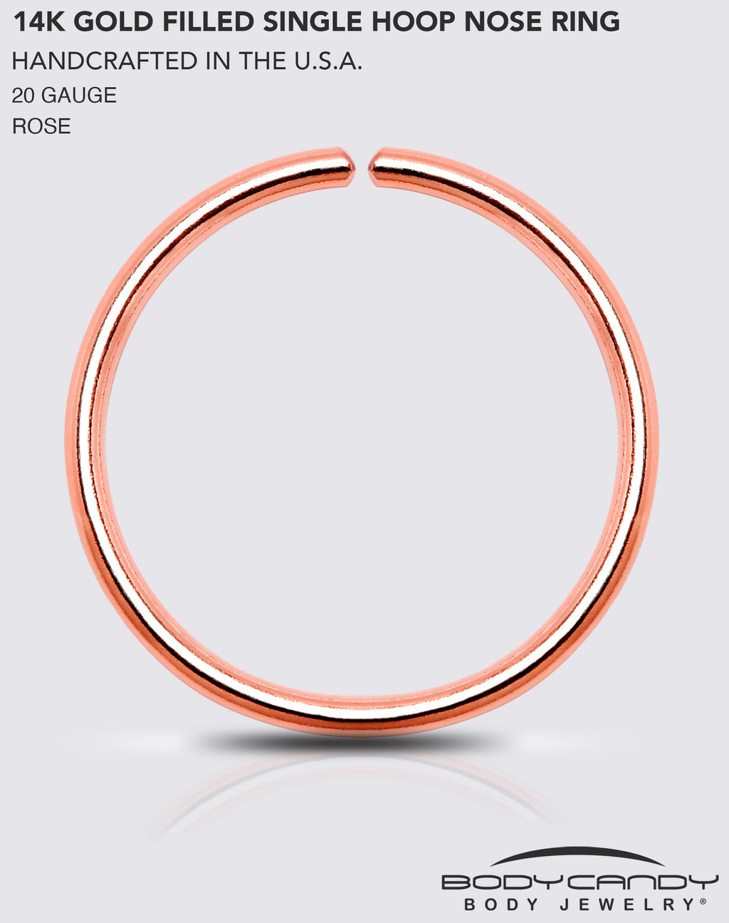 BodyCandy Single Hoop Nose 14k Rose Gold Filled Nose Hoop Ring — detail close-up