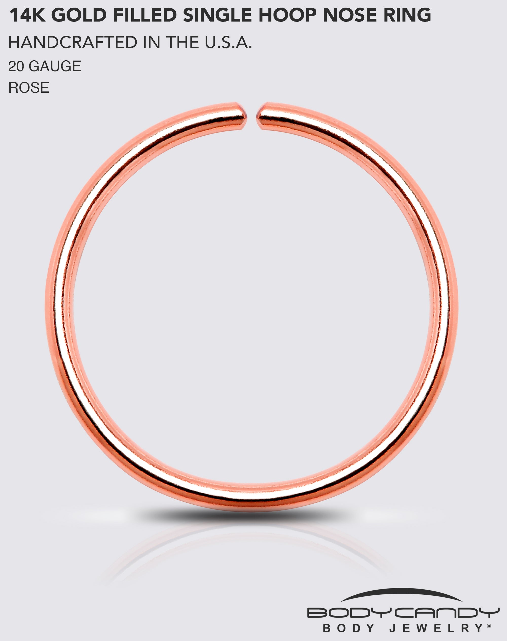 BodyCandy Single Hoop Nose 14k Rose Gold Filled Nose Hoop Ring — detail close-up
