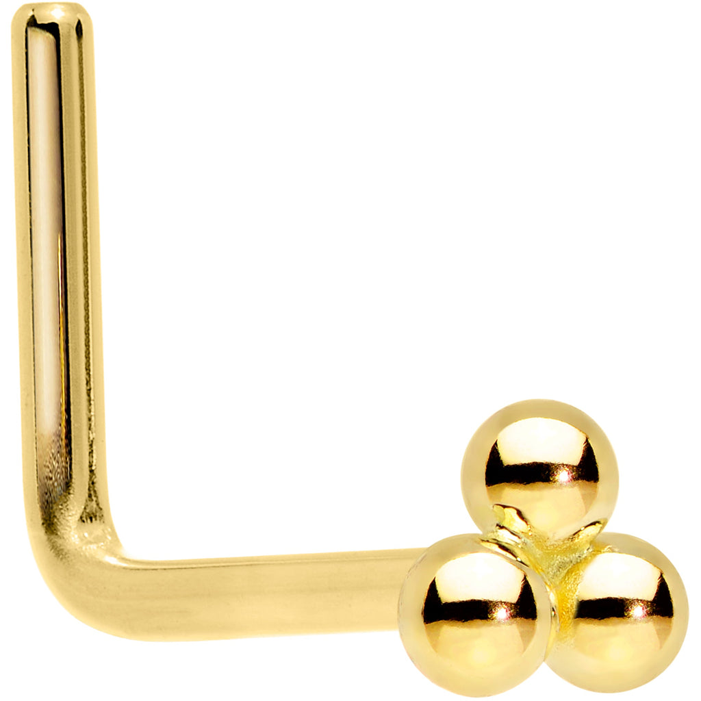 BodyCandy 14k Yellow Gold 3mm Trinity Nose Ring — flat-lay composition