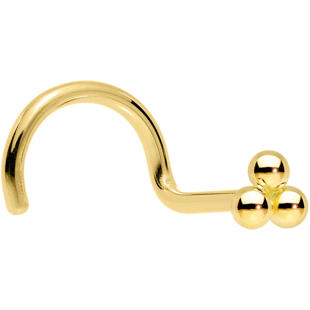 BodyCandy 14k Yellow Gold 3mm Trinity Nose Ring — detail close-up