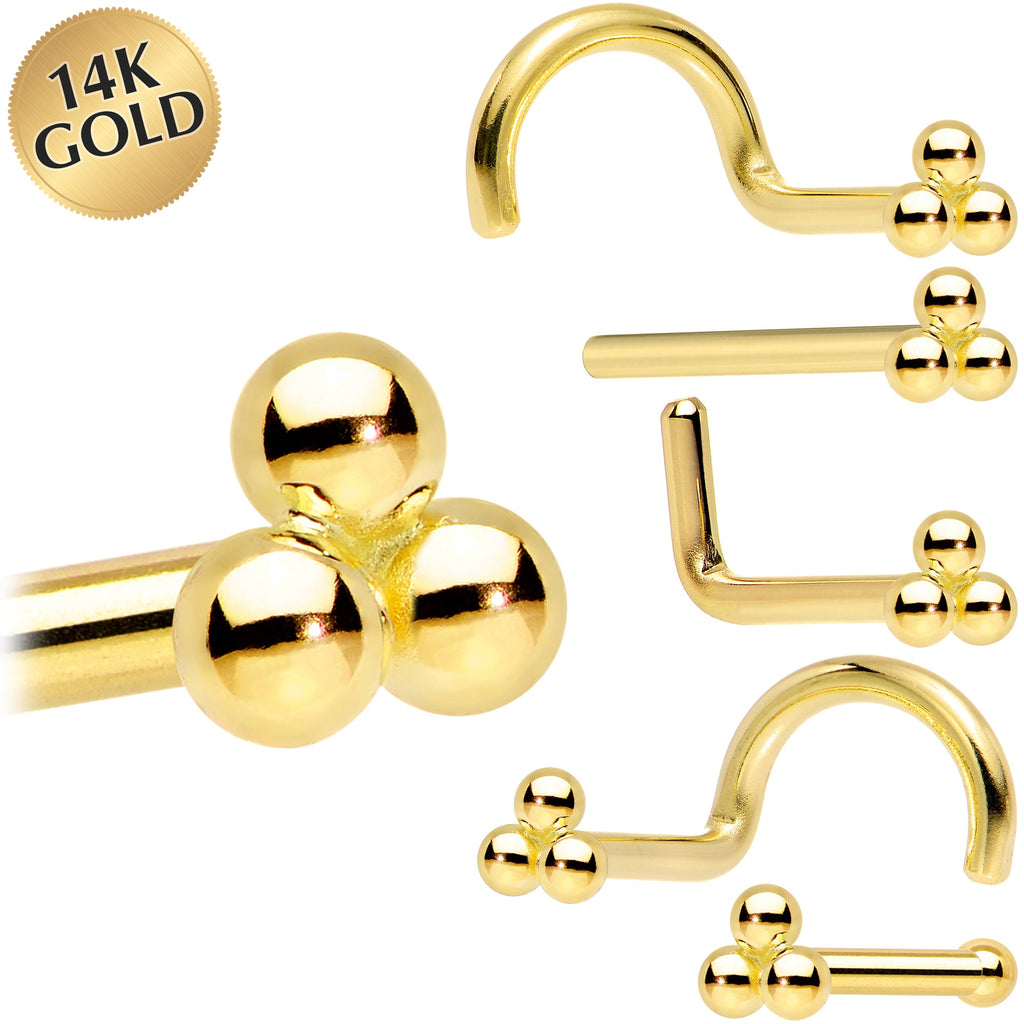 BodyCandy 14k Yellow Gold 3mm Trinity Nose Ring — main product shot