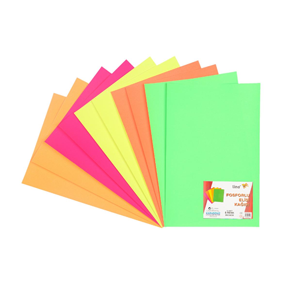 Lino Fosforlu - Handmade Phosphorescent Paper, 5 Colors, 10 Sheets (7.87 x 11.81 inches) - Art Supplies for Crafting and Creative Projects