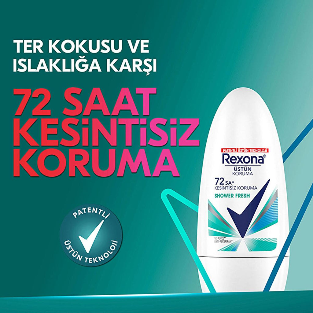 Rexona Shower Fresh Roll-On Deodorant - 72 Hour Odor & Wetness Protection for Women | Long Lasting Antiperspirant