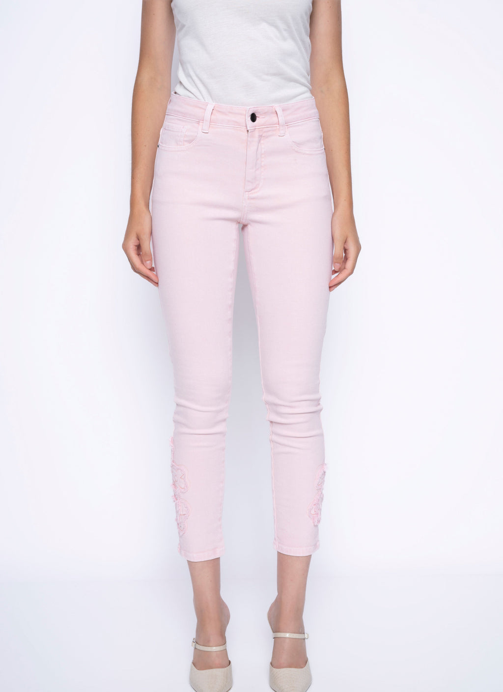 KADOU BOUTIQUE Picadilly Embellished Pink Jeans — main product shot