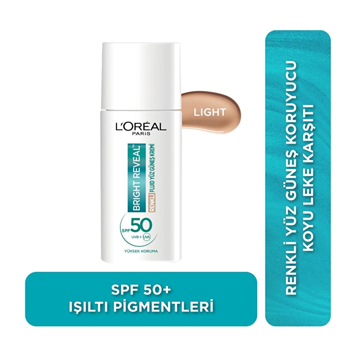 Loreal Paris Bright Reveal SPF 50+ Anti-Dark Spot Colored Fluid Daily Face Sunscreen 50ml - Light