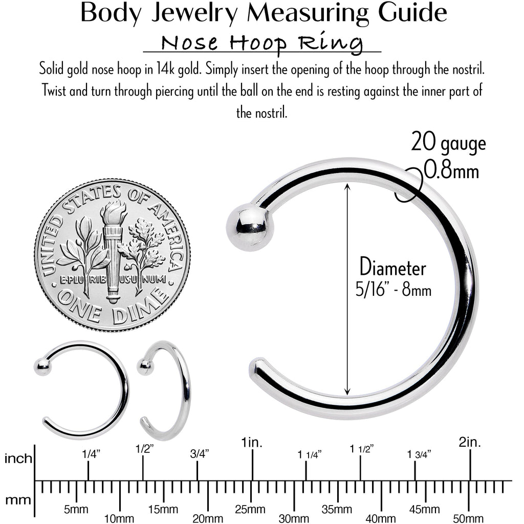 BodyCandy 20G 5/16 Solid 14K White Gold Nose Hoop — side view
