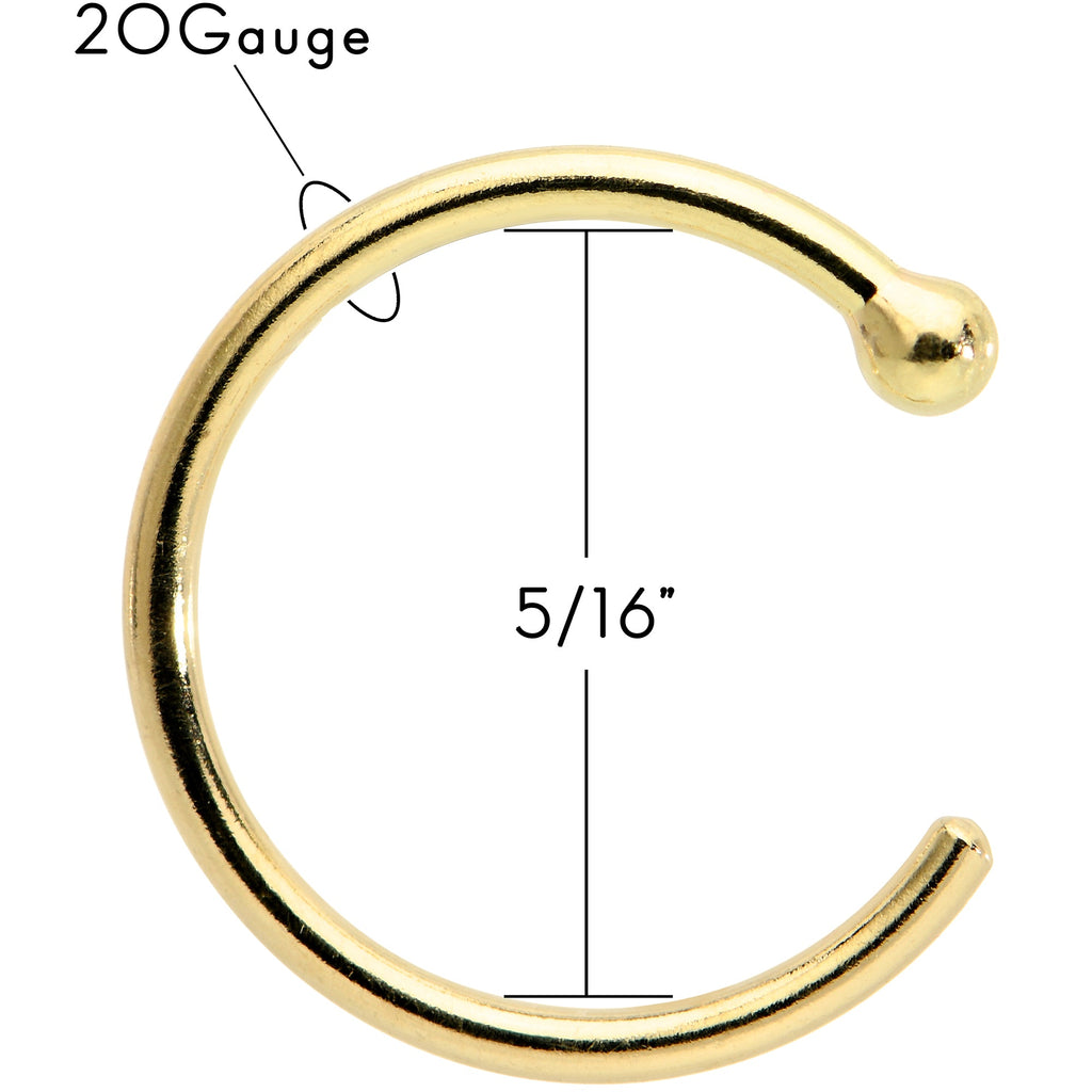 BodyCandy 20G 5/16 Solid 18K Yellow Gold Nose Hoop — side view