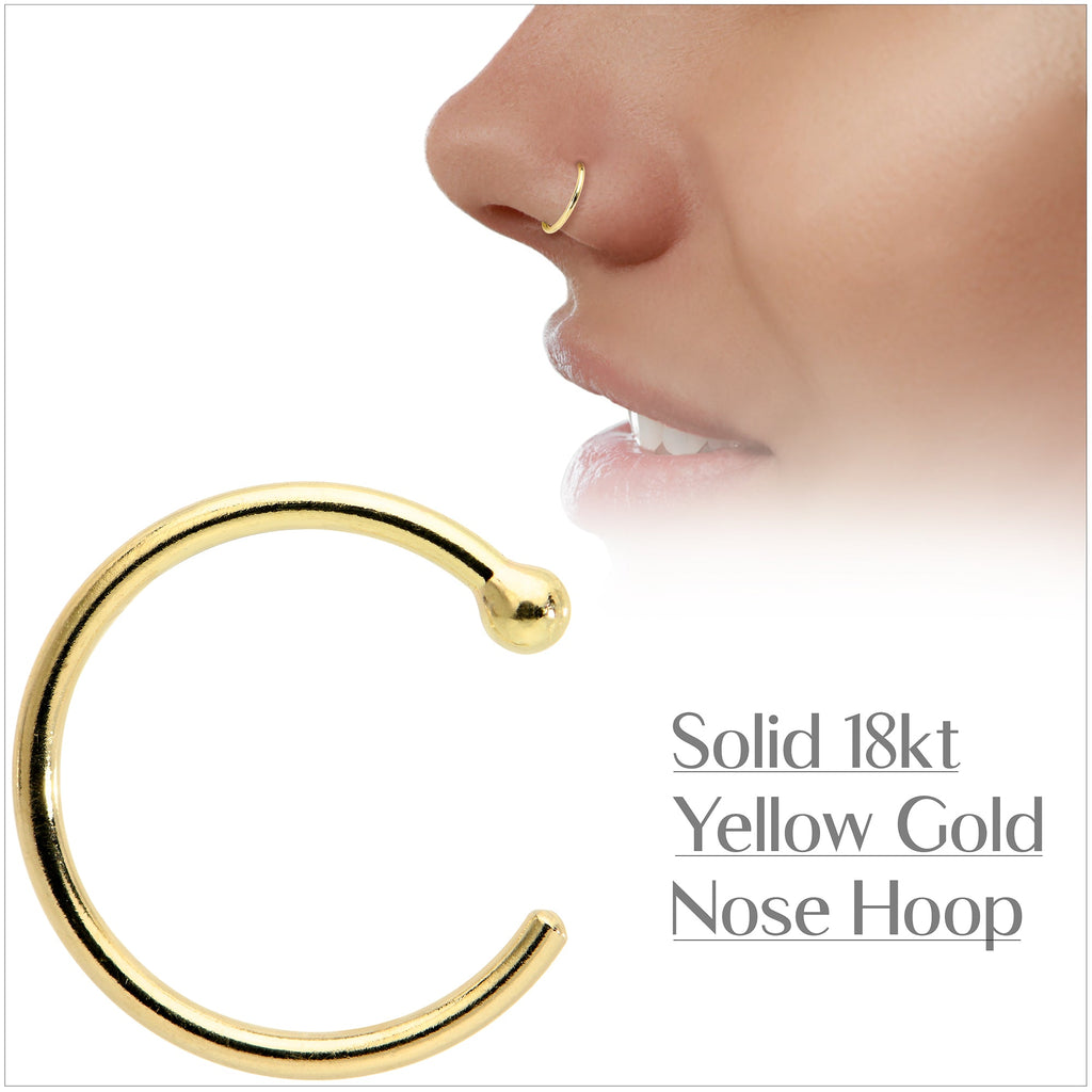 BodyCandy 20G 5/16 Solid 18K Yellow Gold Nose Hoop — detail close-up