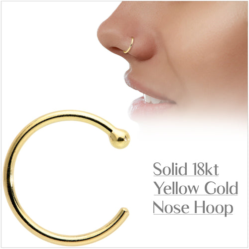 BodyCandy 20G 5/16 Solid 18K Yellow Gold Nose Hoop — detail close-up