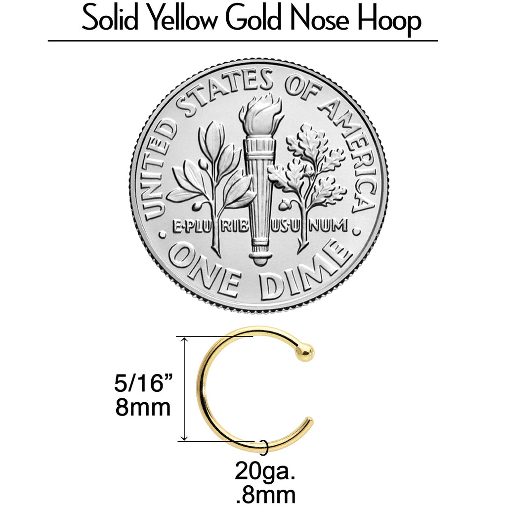 BodyCandy 20G 5/16 Solid 18K Yellow Gold Nose Hoop — alternative angle