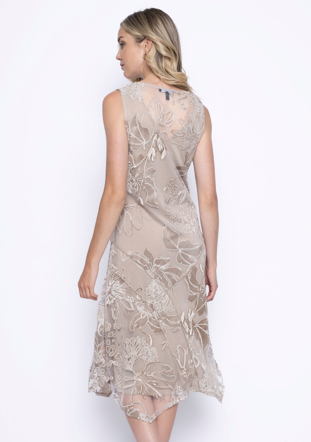 KADOU BOUTIQUE Picadilly Printed Mesh Sleeveless Dress — detail close-up