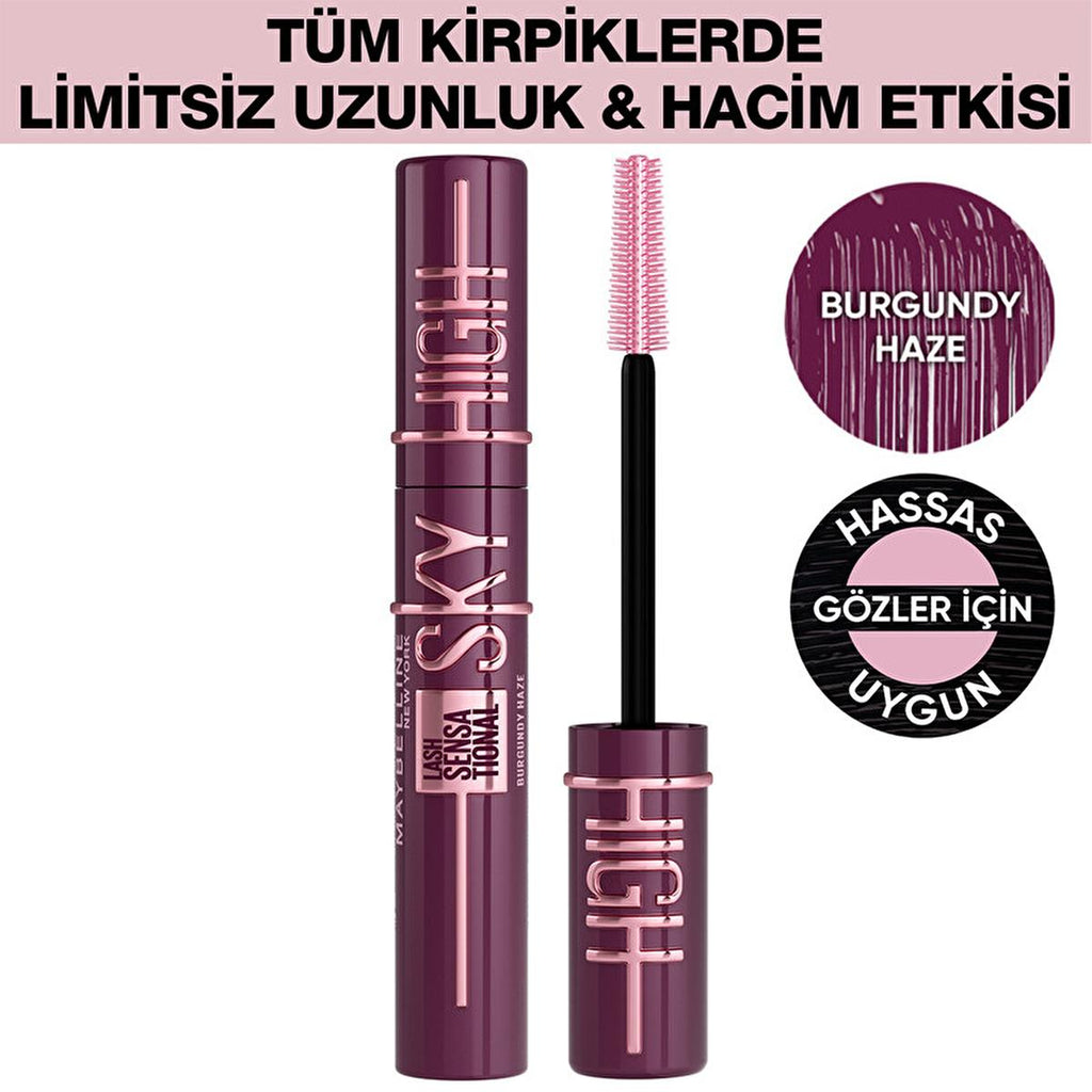Maybelline New York Lash Sensational Sky High Burgundy Haze Mascara - Long-Lasting Volume & Length