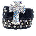 Rhinestone Belt Store Rhinestone Belt Store Black Leather Strap with Cross Rhinestones Rhinestones —… — main product shot