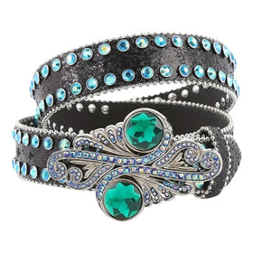 Rhinestone Belt Store Black Strap with Black Rhinestones Rhinestones — Emerald…