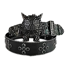 Black Rhinestone Belt with Crystal Embellished Monster Buckle
