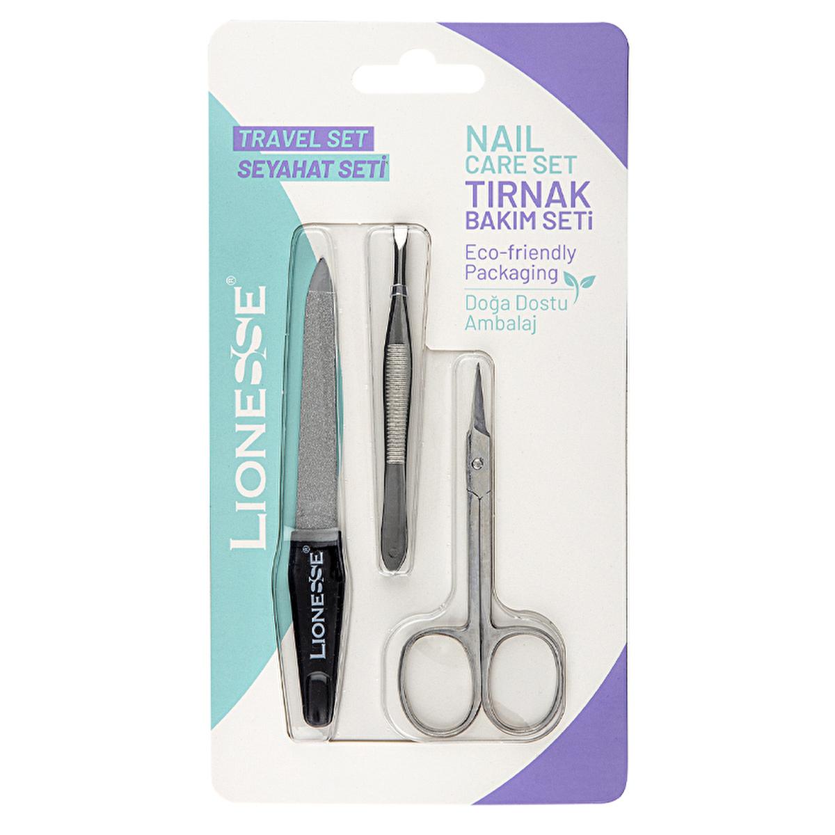 Lionesse Personal Grooming Set - 3-in-1 Travel Kit with Nail Care Tools, Tweezers & Scissors for Men & Women
