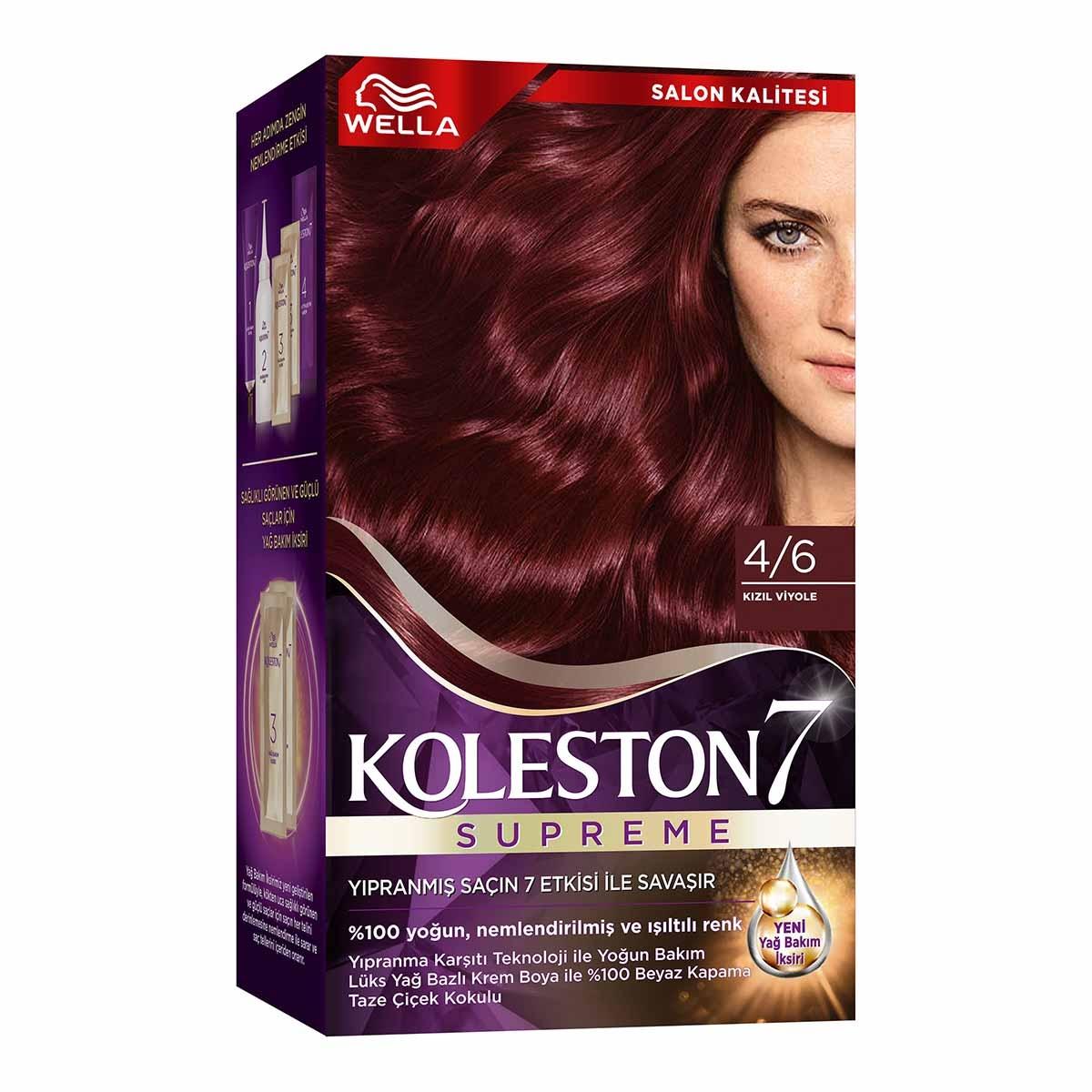 Wella Koleston Supreme 4/6 Kõzõl Viyole: Radiant Red Violet Hair Dye Kit - Long Lasting Color, Intense Shine & Deep Conditioning