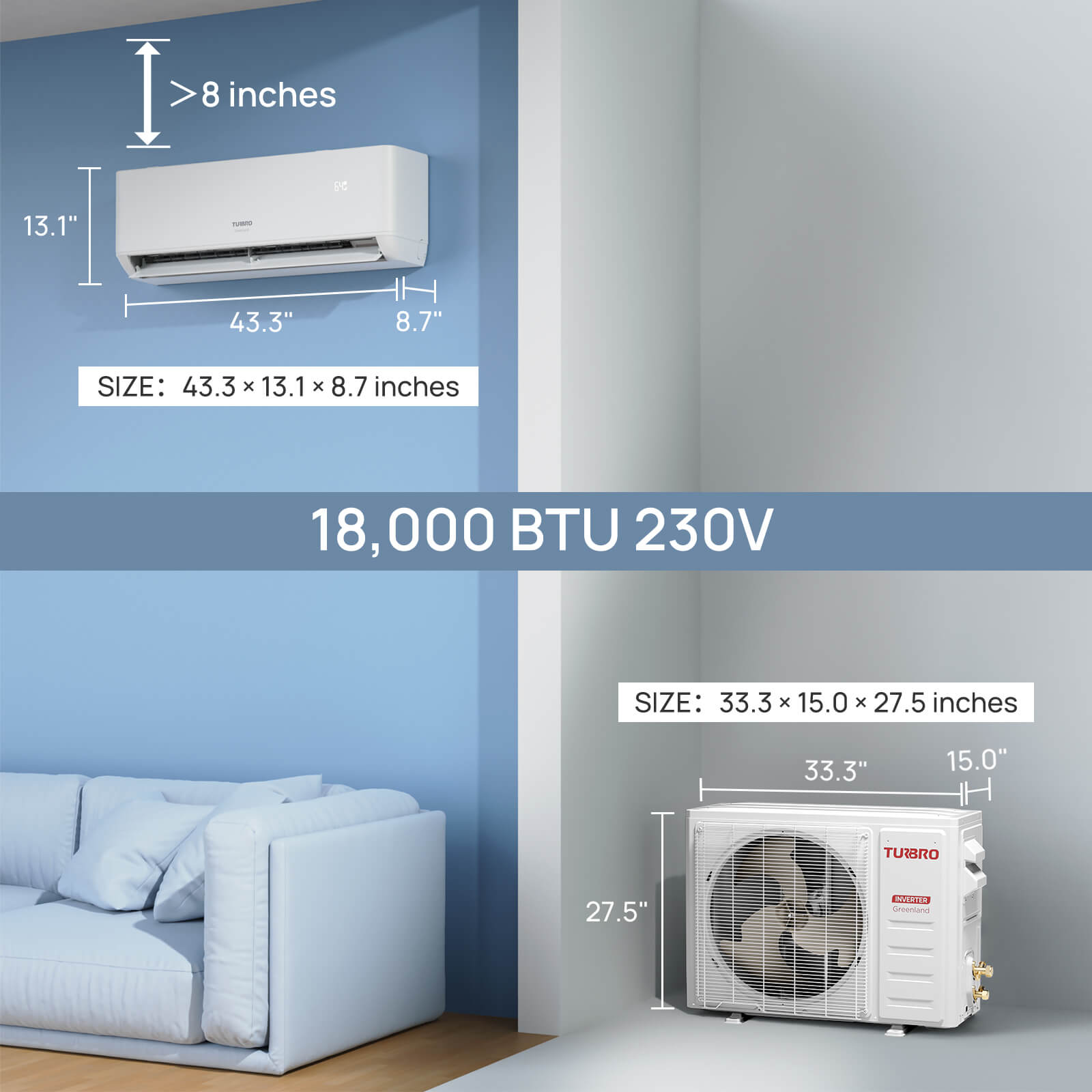 Greenland 18,000 BTU Single Zone Mini Split AC (R454B) – TURBRO, view 9