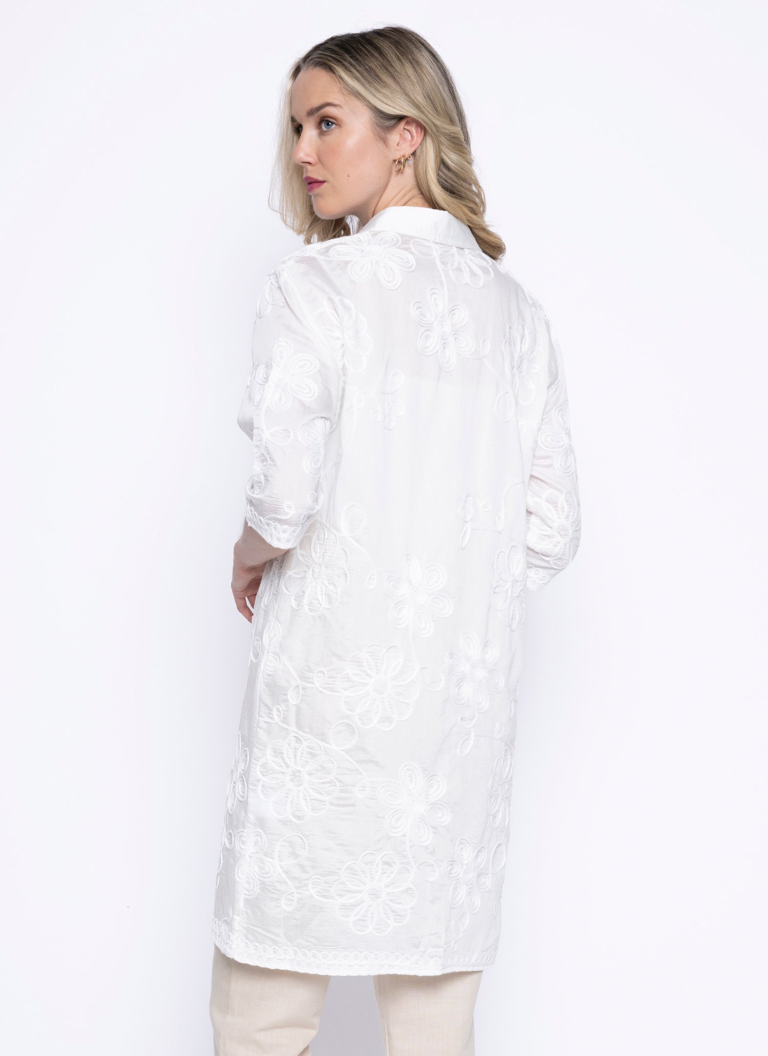KADOU BOUTIQUE Picadilly Embellished Long Shirt — detail close-up