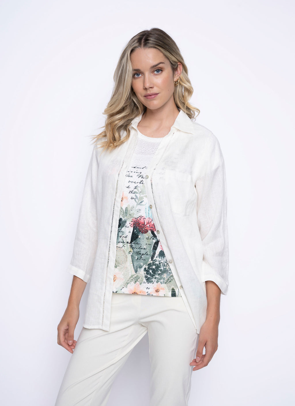KADOU BOUTIQUE Picadilly 3/4 Sleeve Button Down Shirt — main product shot