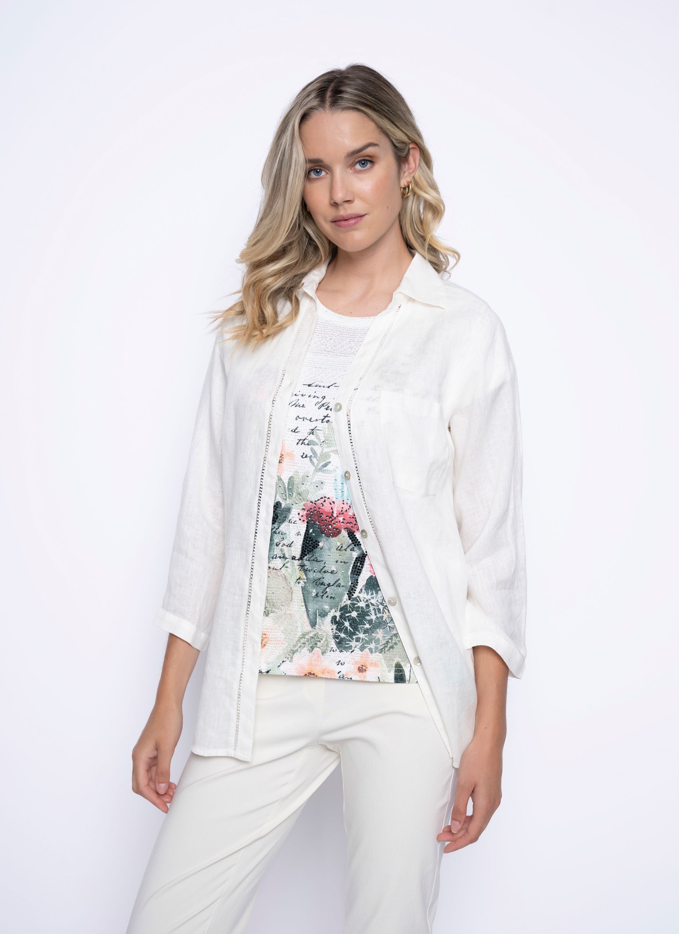 KADOU BOUTIQUE Picadilly 3/4 Sleeve Button Down Shirt — main product shot
