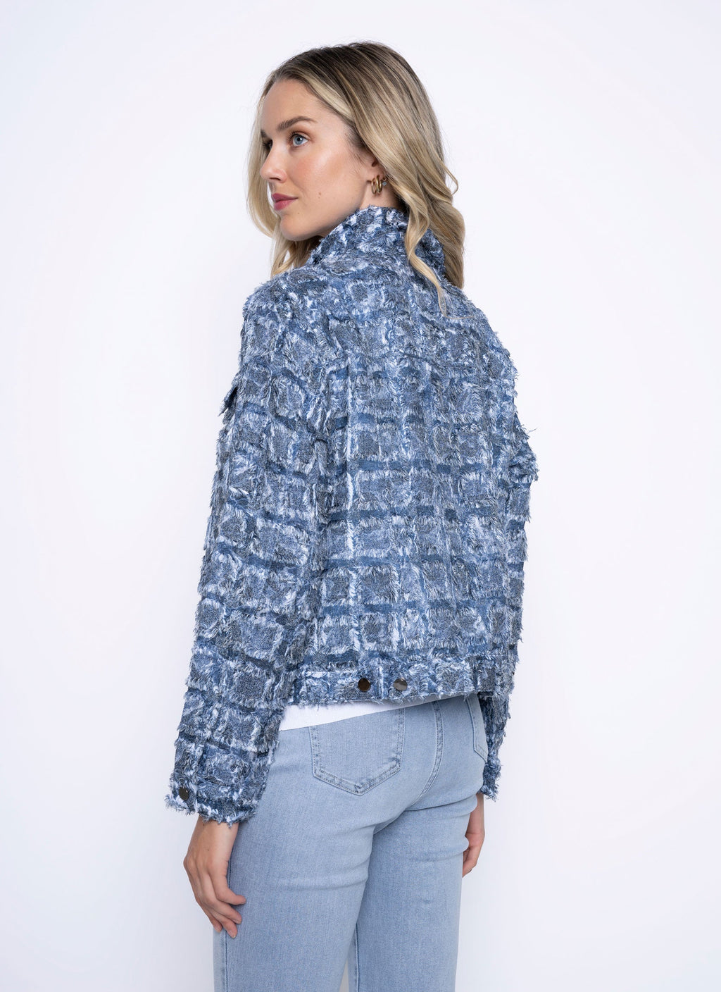 KADOU BOUTIQUE Picadilly Novelty Fringed Denim Jacket — detail close-up