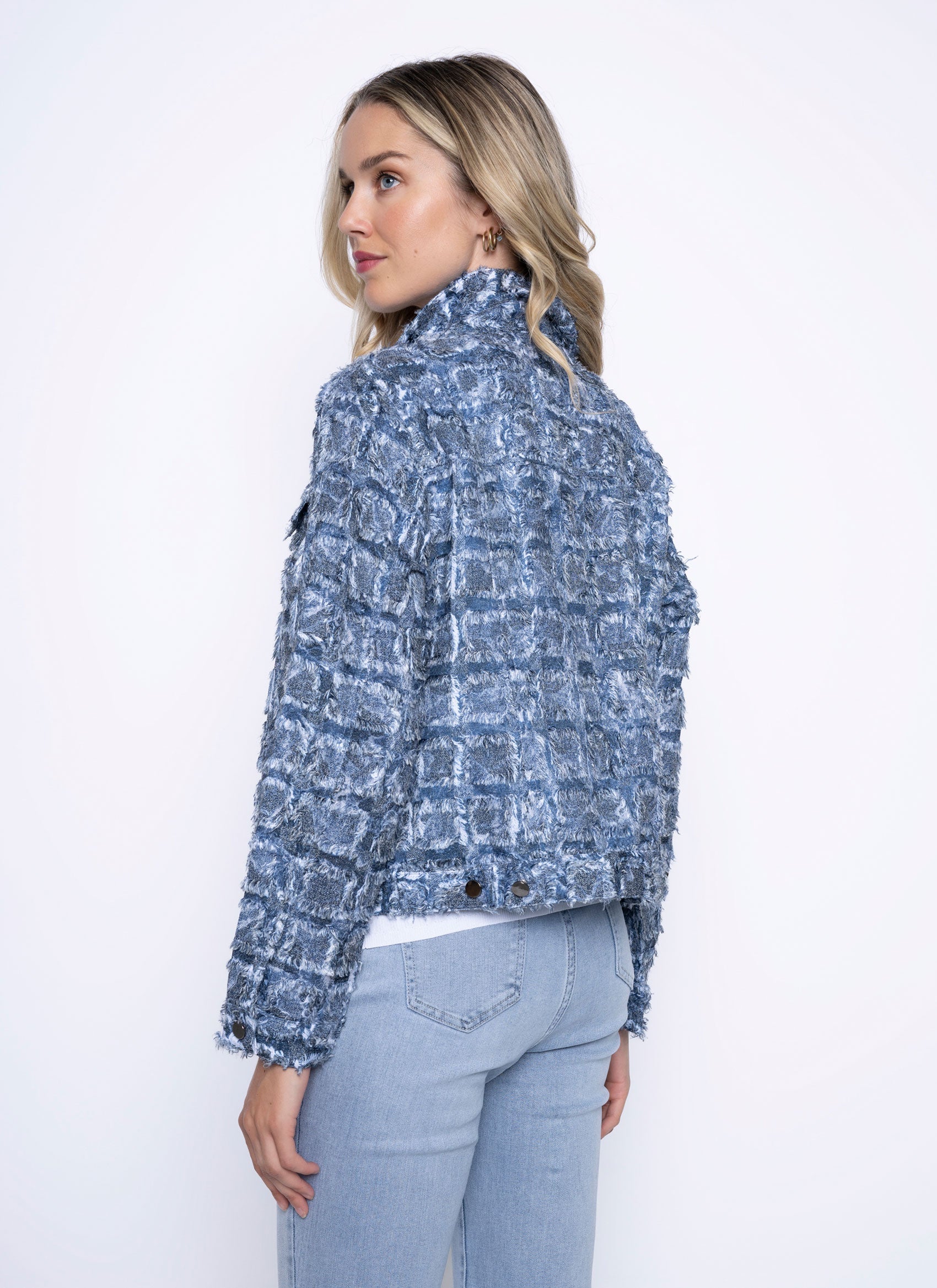 KADOU BOUTIQUE Picadilly Novelty Fringed Denim Jacket — detail close-up