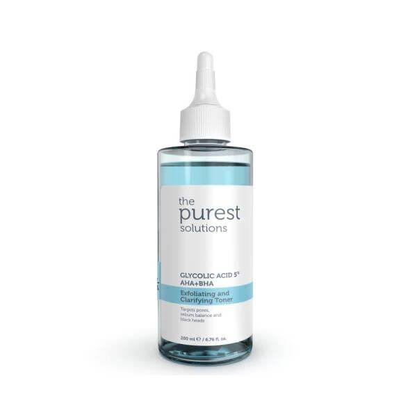 The Purest Solutions Exfoliating and Clarifying Toner 200ml - Glycolic Acid 5%, AHA + BHA Formula for Smoother Skin