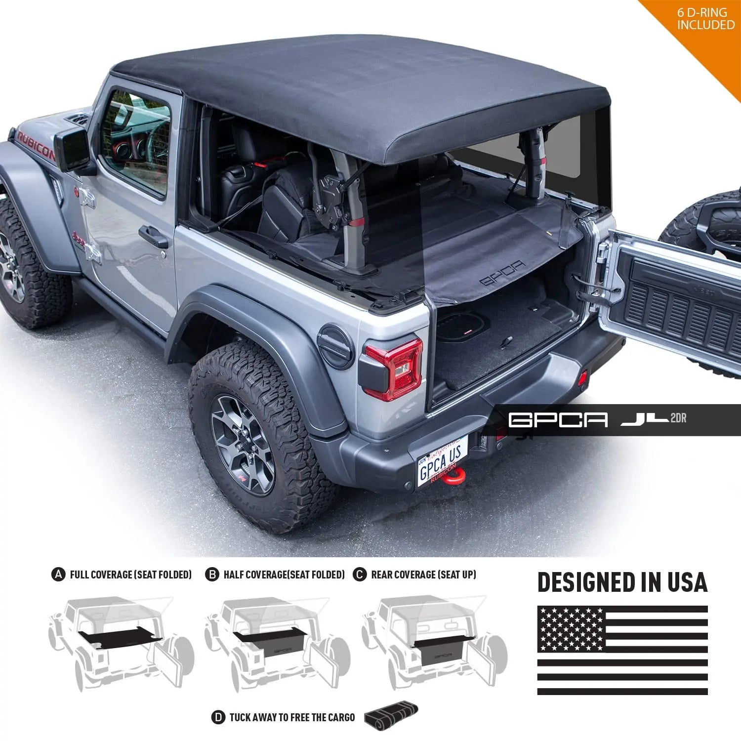 GPCA Jeep Wrangler JL 2DR Cargo Cover (2018+) — main product shot