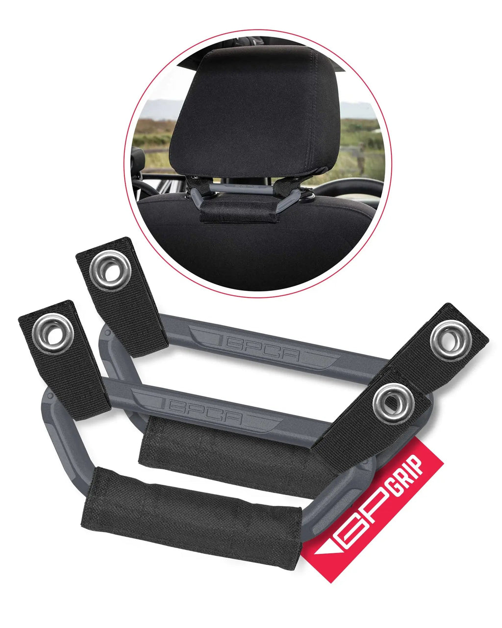 GPCA GP Back Grip PRO — Rear Headrest Handles for All Cars & Trucks — feature highlight